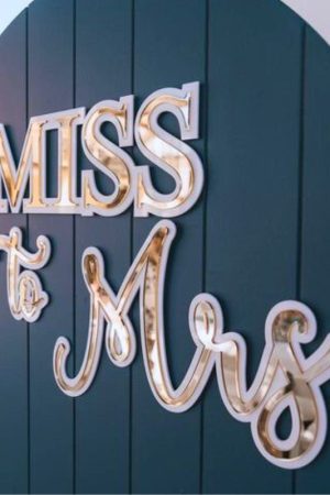 MISS to Mrs acrylic sign double layered white and gold